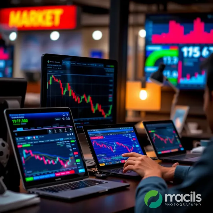 Illustration of various online course platforms with options trading content on digital devices