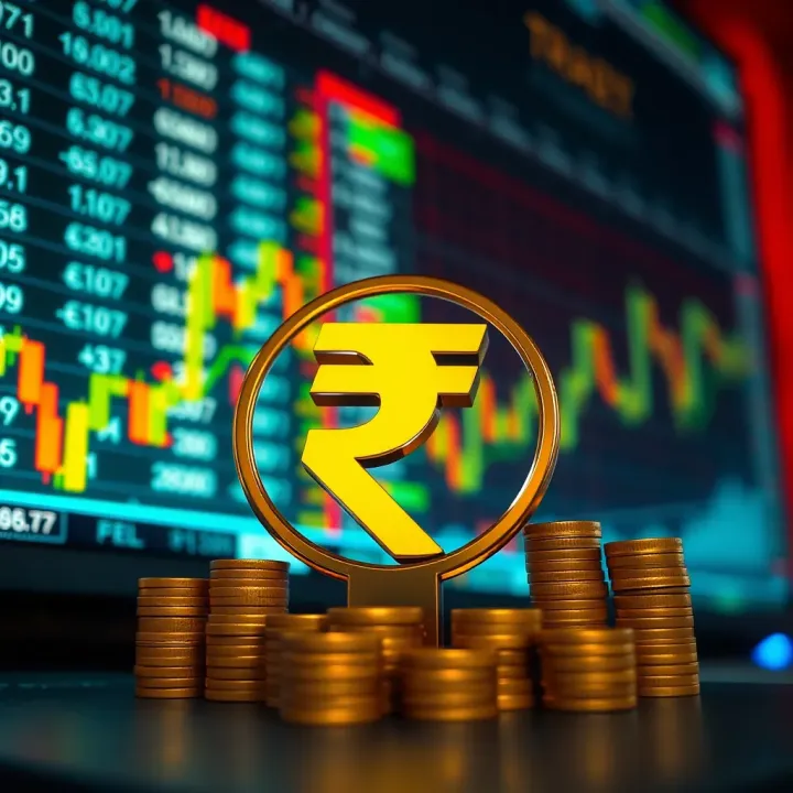 Illustration of currency symbols with an Indian rupee sign highlighting forex market activities in India