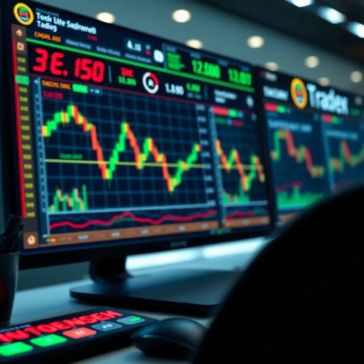 Forex Trading Platform with Charts and Risk Management Features Illustration of forex trading platform displaying charts and risk management tools
