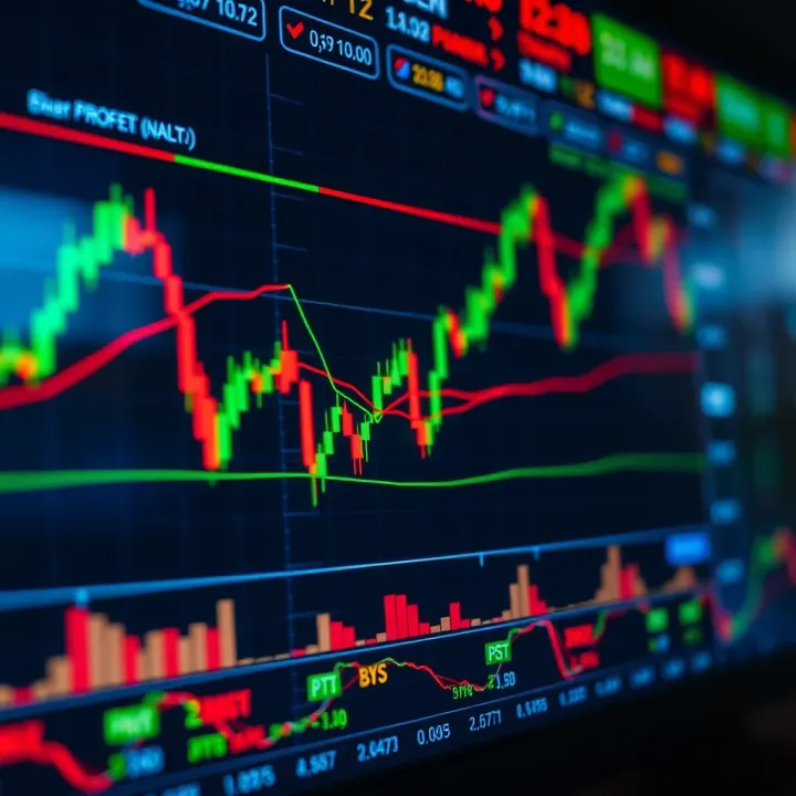 Chart displaying live forex trading with currency pairs and fluctuating profit indicators