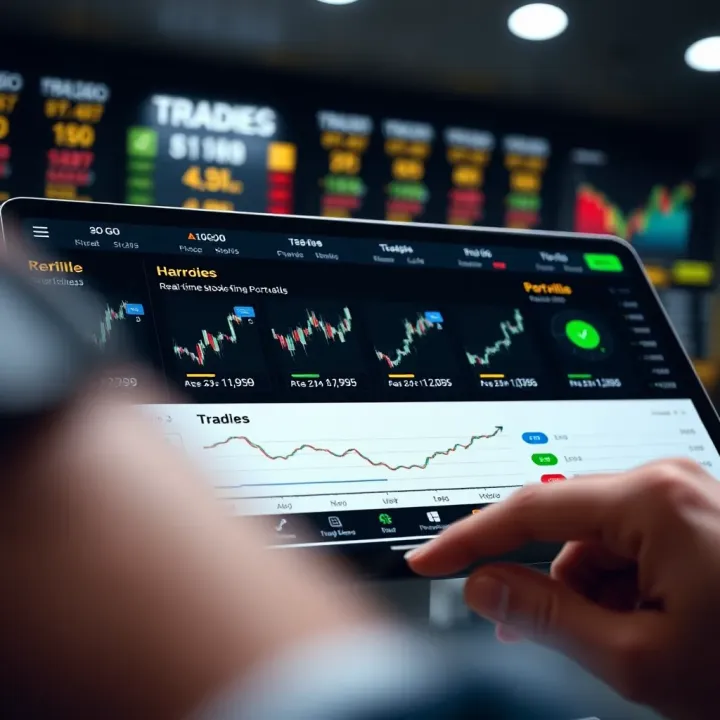 User Interface Showcasing Features of a Low-Cost Trading App in India User interface of a trading app showing key features like real-time stock prices and portfolio overview