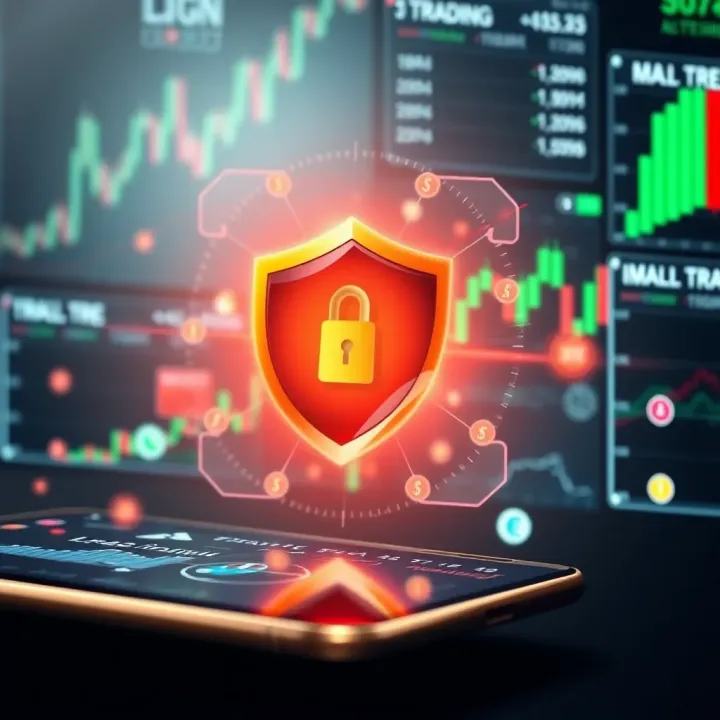 Secure financial technology concept with digital shield and currency symbols