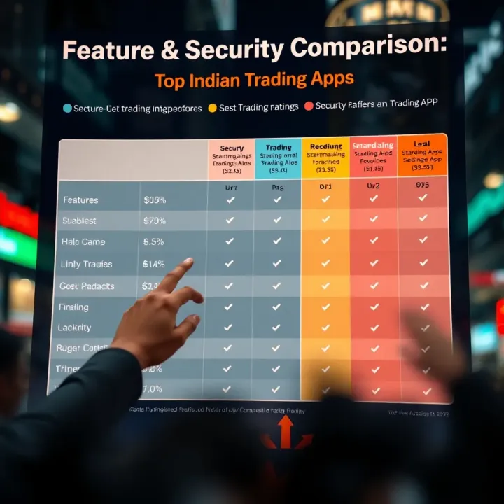 Comparison chart showing features, costs, and security ratings of leading trading apps in India