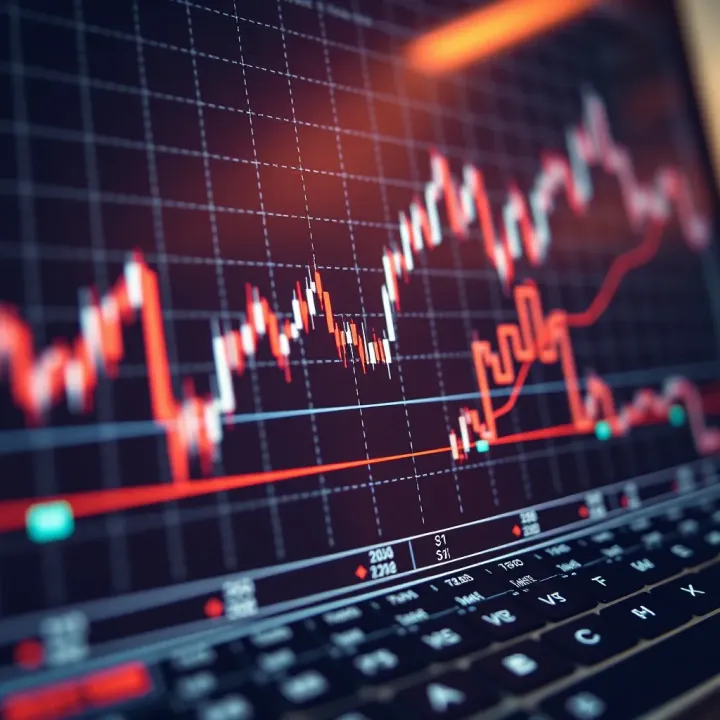 Graph showing currency exchange rates with an upward trend line on a digital trading platform