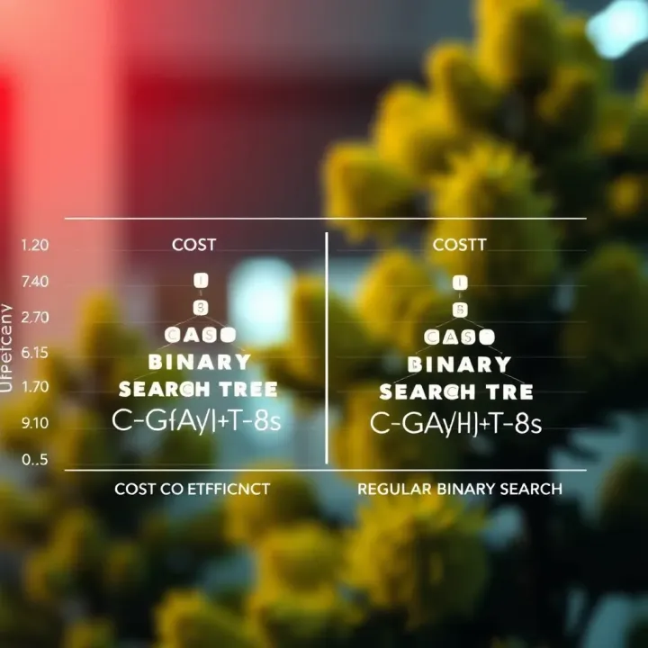 Comparison chart showing the cost efficiency of optimal binary search trees versus regular binary search trees