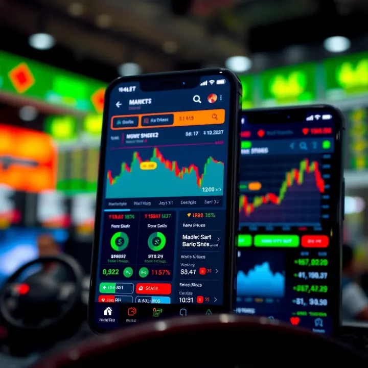 User interface of a popular Indian money trading app displaying market trends and stock options