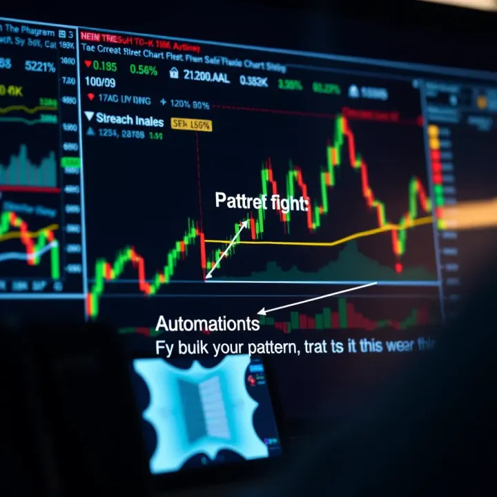 Visual representation of chart pattern analysis with annotations and technical indicators