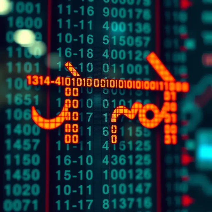 Illustration of Indian script characters alongside their binary encoding in digital systems