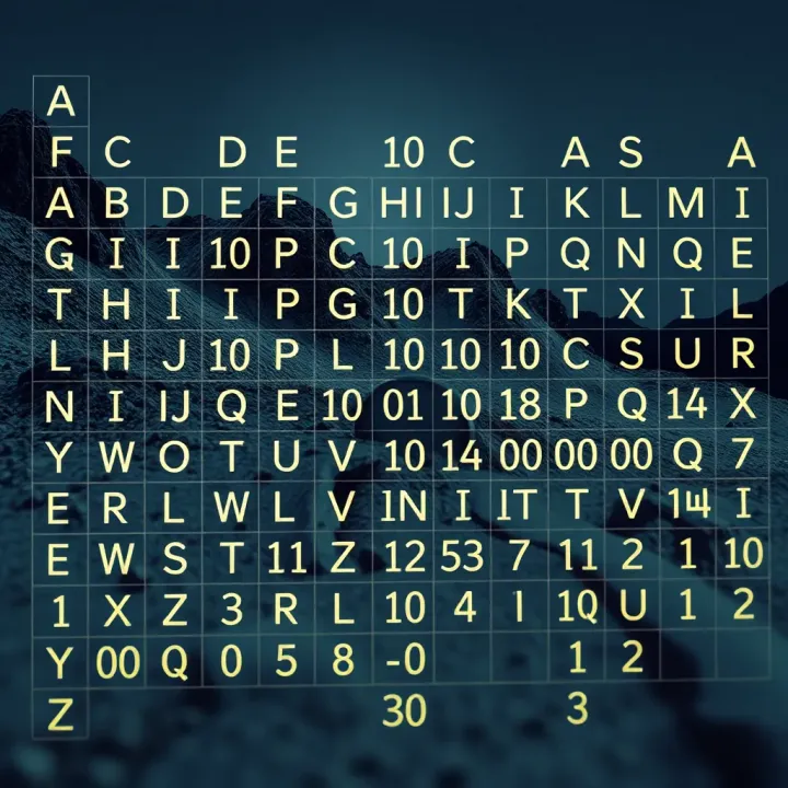 Chart displaying binary representations of English alphabet letters in a clear layout