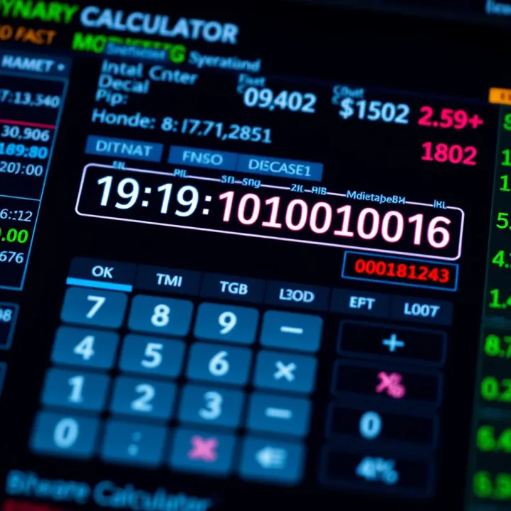 Interface of a software binary calculator displaying binary input, operations, and corresponding decimal results
