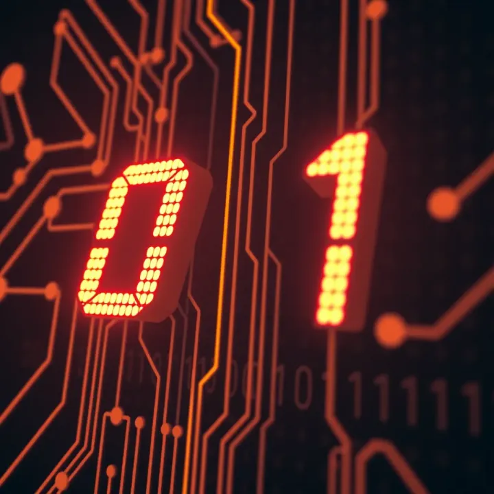 Illustration showing binary digits zero and one representing electrical signals in a digital circuit