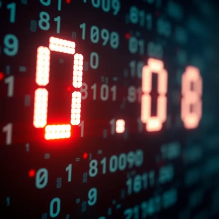 Binary Digits Illuminated to Represent Digital Information Visual representation of binary digits zero and one glowing on a dark background symbolizing digital data