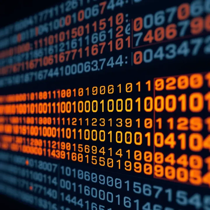 Binary Digit Structure and Data Representation Diagram showing binary digits aligned in rows to represent data values