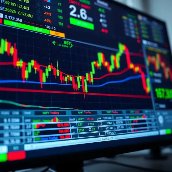 Illustration showing digital trading chart with rising and falling indicators on a computer screen