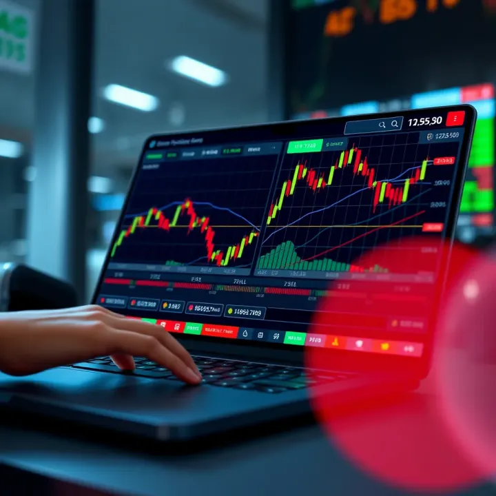 Secure Online Trading Platform Interface with Performance Graphs Representation of secure online trading platform interface with graphs and safety icons