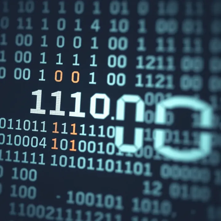 Visual representation of binary digits illustrating the conversion of text characters to binary code