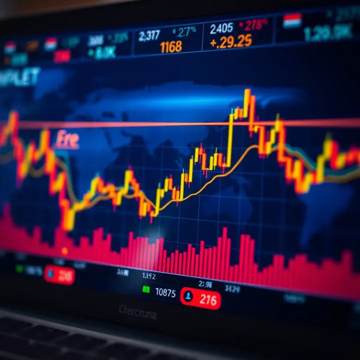 Graph illustrating currency exchange rate fluctuations in forex trading