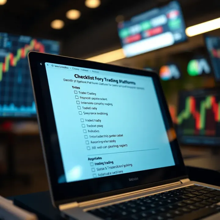 Graphic showing a checklist of criteria to identify legitimate binary trading platforms on a digital interface