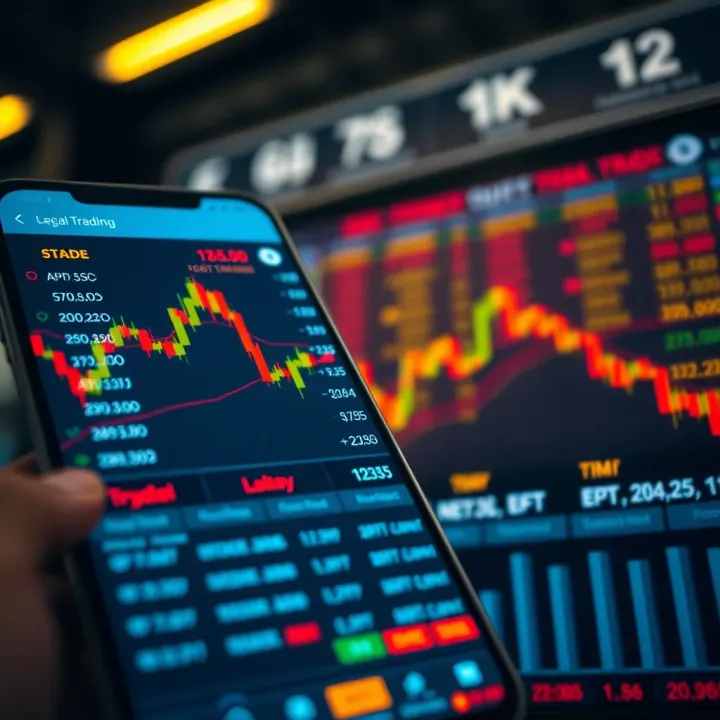 Interface of a secure trading application displaying stock market data and investment options