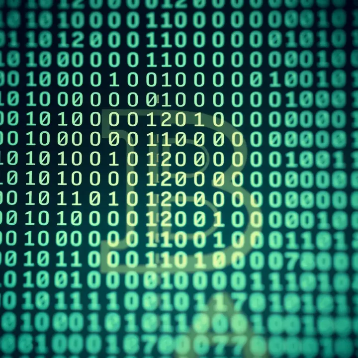 Binary code representation of the letter B in a digital grid format