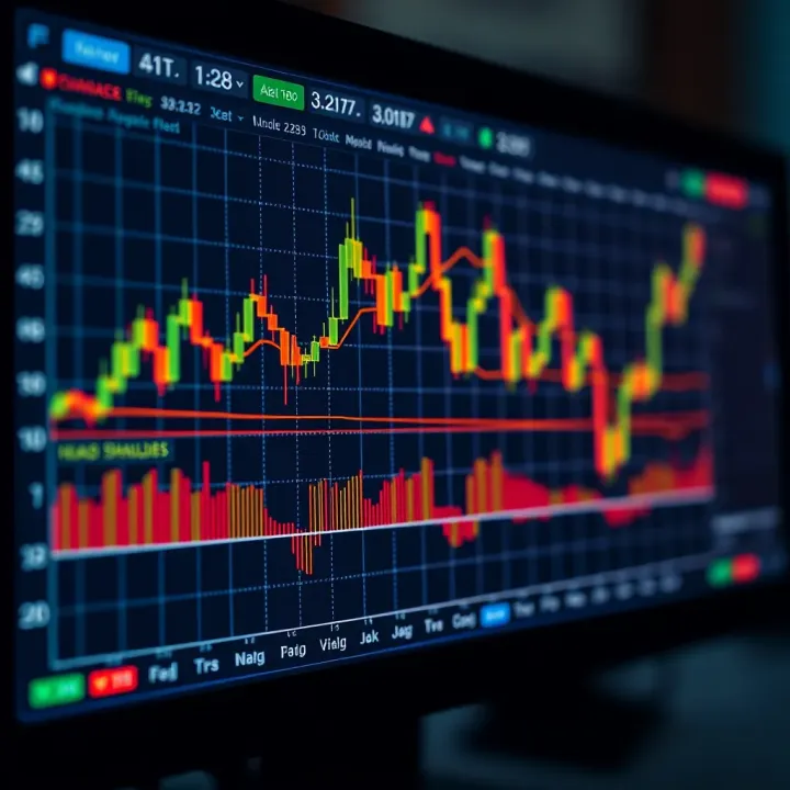 Illustration of various live chart patterns like head and shoulders, triangles, and flags on a trading screen