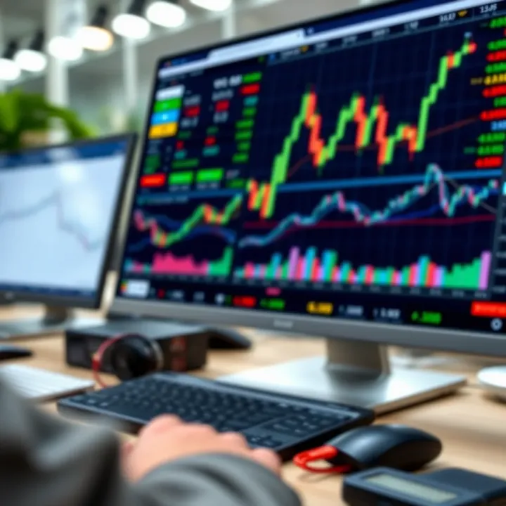 User interface showing various features of a market trading application with charts and indicators