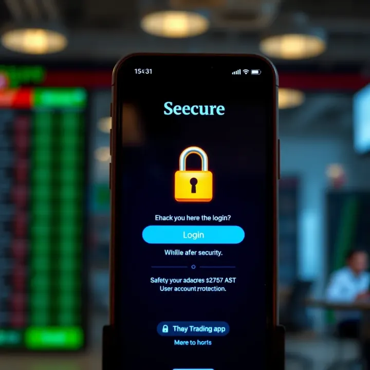 Secure login screen of a mobile trading app emphasizing safety measures for user account protection