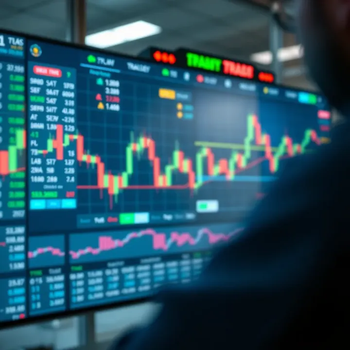 User interface of an official trading application displaying real-time stock charts and market data