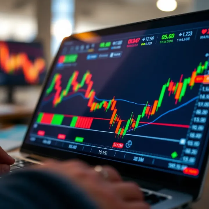 User interface showcasing live market charts and stock price fluctuations on a trading application