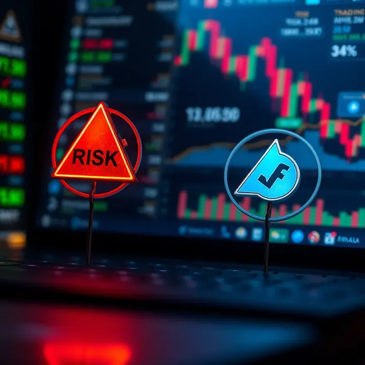 Illustration of financial icons representing risk and reward in online trading
