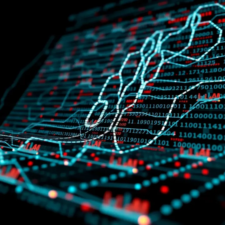 Visual depiction of binary code transforming into digital data streams in computing