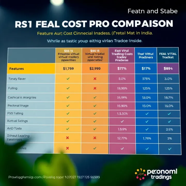 Comparison chart showcasing features, costs, and user ratings of popular virtual trading platforms in India